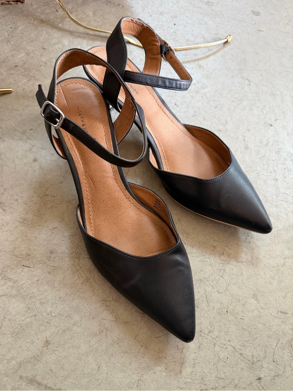 Black Pointed Toe Ankle Strap Flats - Women